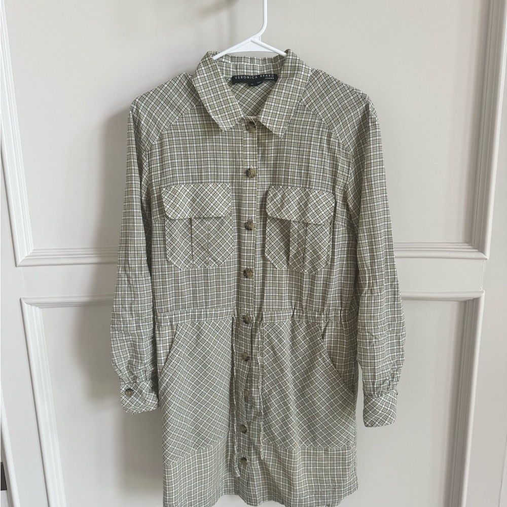 Veronica Beard Jeans Cotton Shirt Dress with pockets and drawstring.  Size XS